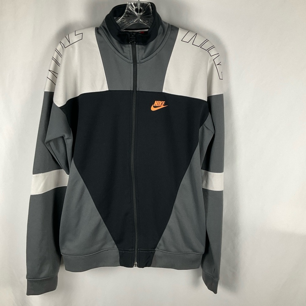 Nike Track Jacket Mens‎ Sz M Gray/Black/White Full Zip Retro Style Orange Swoosh